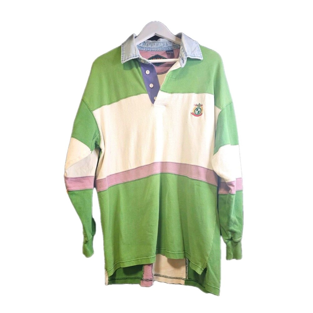 Halifax Men's Rugby Colorblock Thrashed Polo  Long Sleeve Cotton L